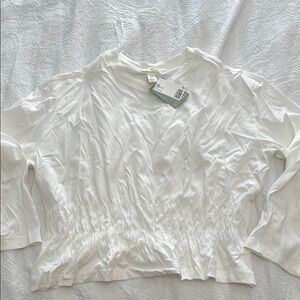 H&M White long sleeve Ruched Blouse